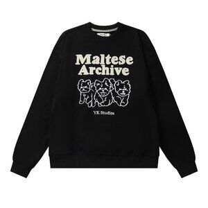 Waikei Round Neck Embroidered Pattern Black Sweatshirt